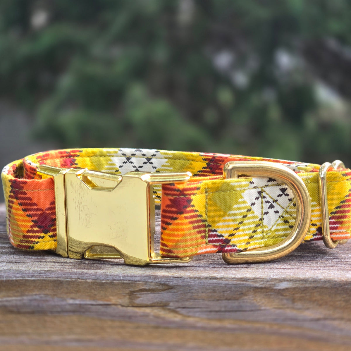Lime and Orange Plaid Dog Collar