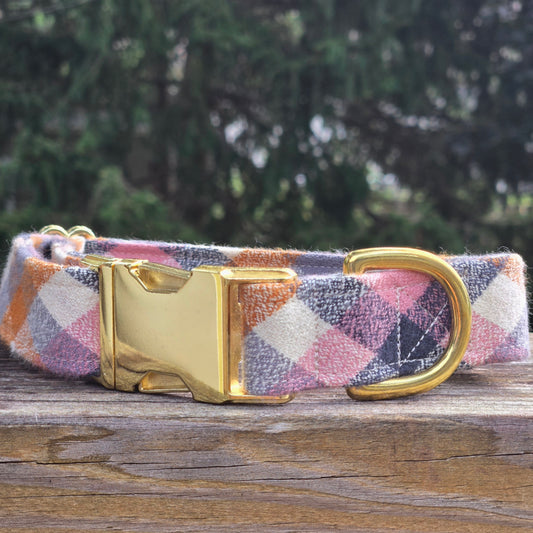 Fall Plaid Dog Collar- Nutmeg and Rose