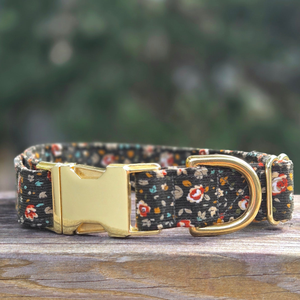 Olive Floral Corduroy Dog Collar