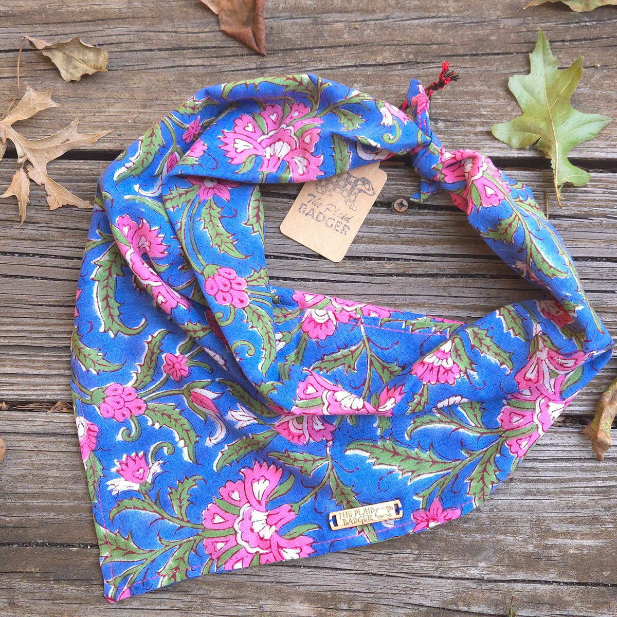Blue and Pink Block Print Dog Bandana