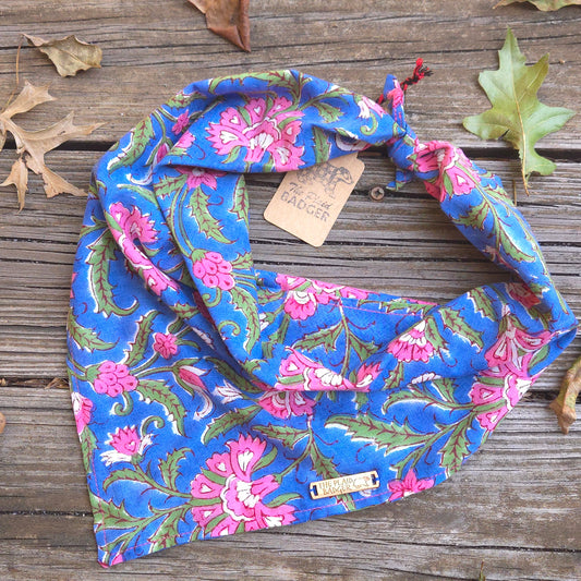 Blue and Pink Block Print Dog Bandana
