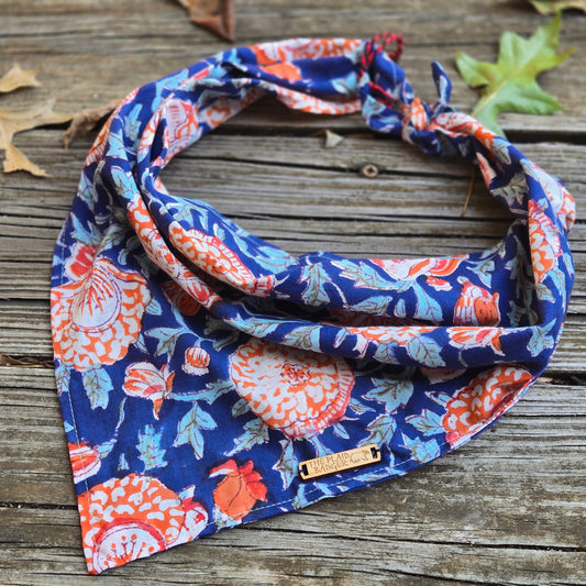 Blue and Orange Block Print Dog Bandana