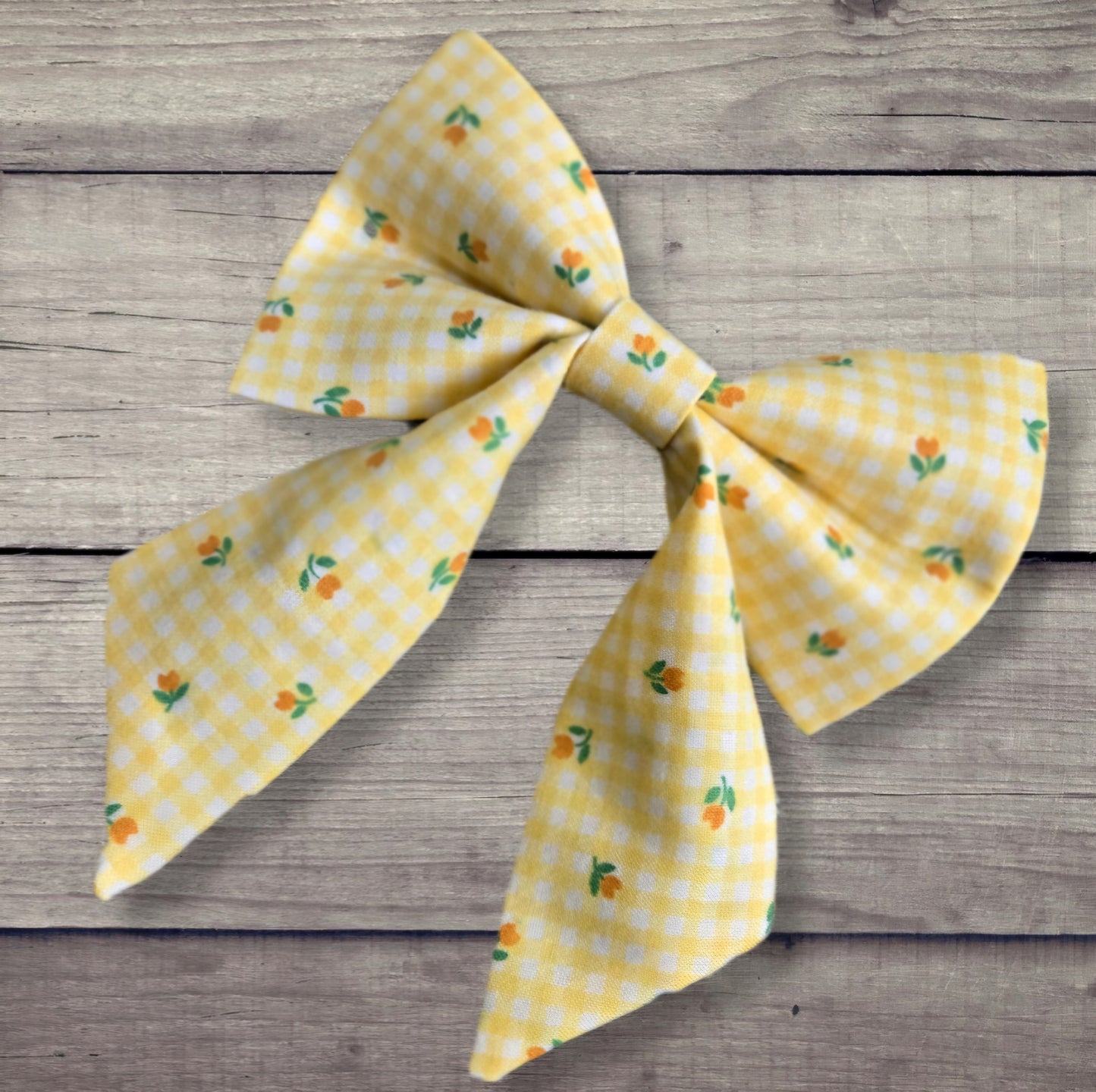 Yellow Gingham and Tulips Fancy Dog Bow