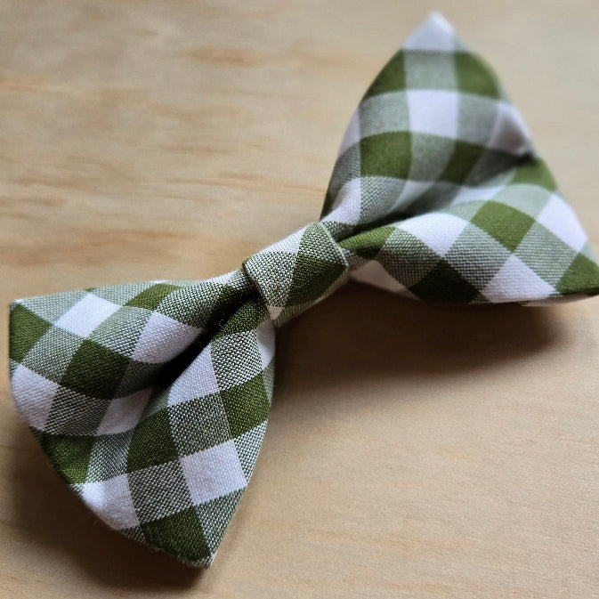 Avocado Gingham Dog Bow Tie