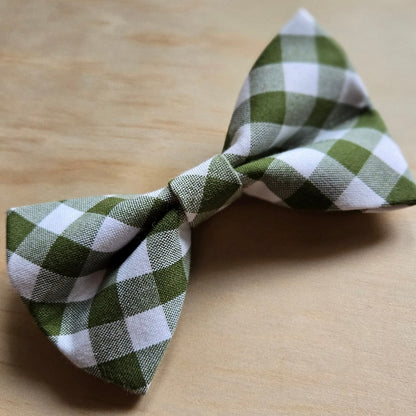 Avocado Gingham Dog Bow Tie