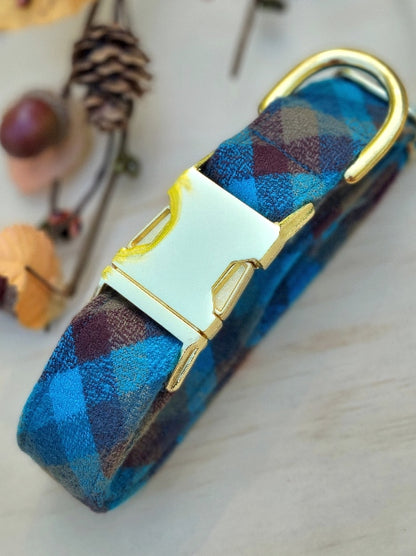 Teal and Brown Plaid Dog Collar