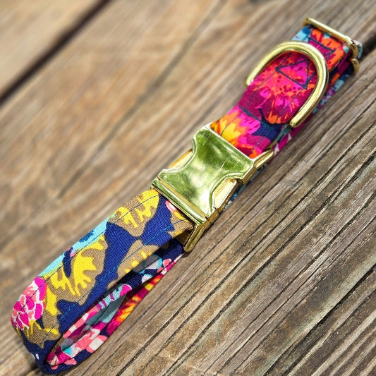 Bohemian Rose Dog Collar - Navy