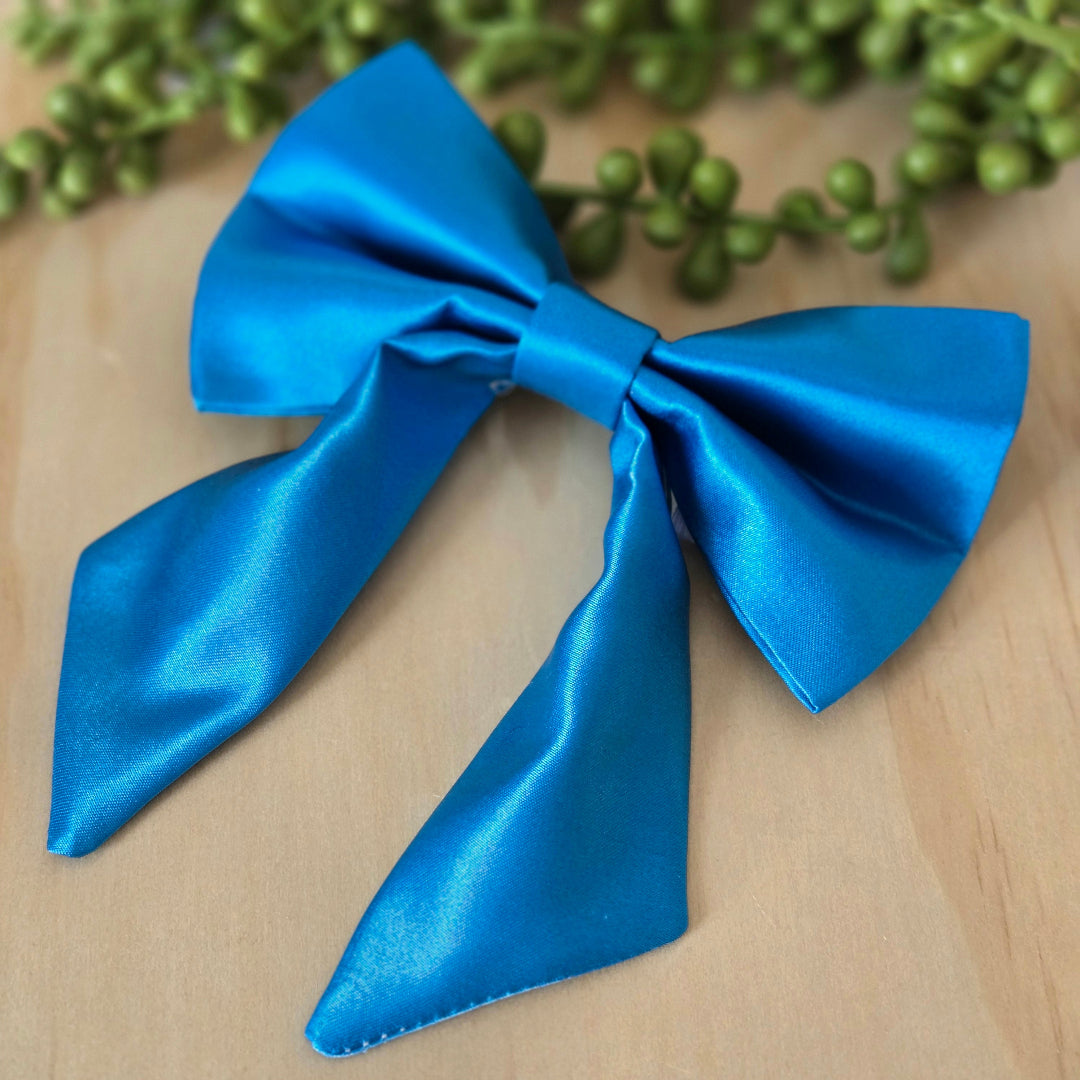 Bright Blue Satin Fancy Dog Bow