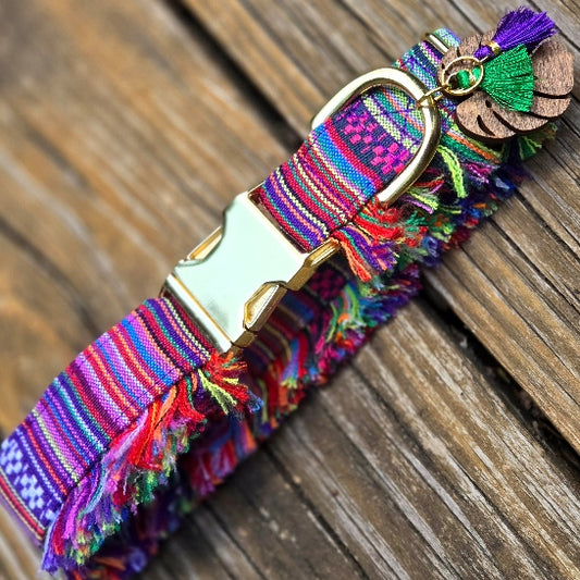Purple Multicolor Boho Fringe Dog Collar
