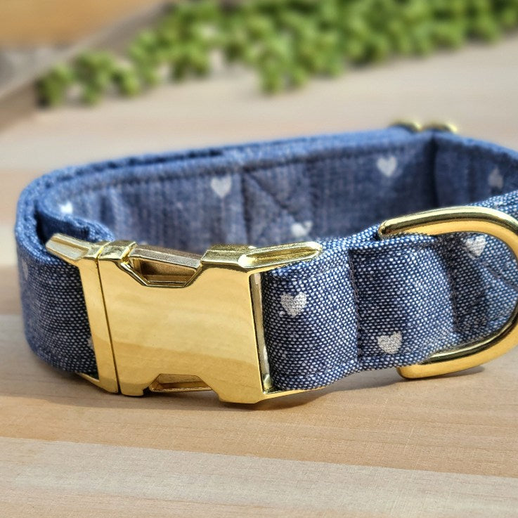 Chambray Hearts Dog Collar