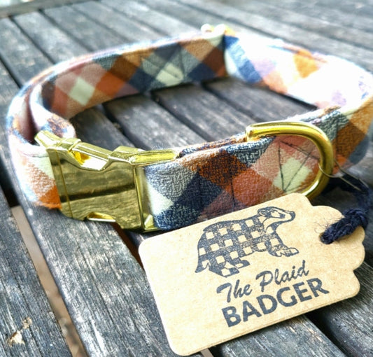 Fall Plaid Dog Collar- Nutmeg and Rose