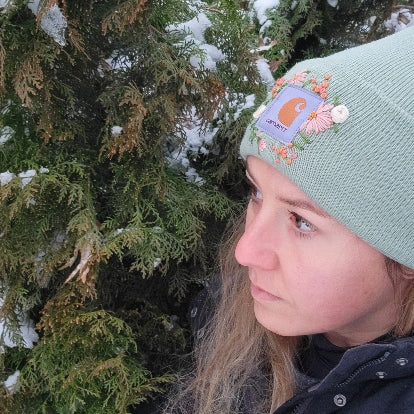 Floral Embroidered Knit Winter Hat