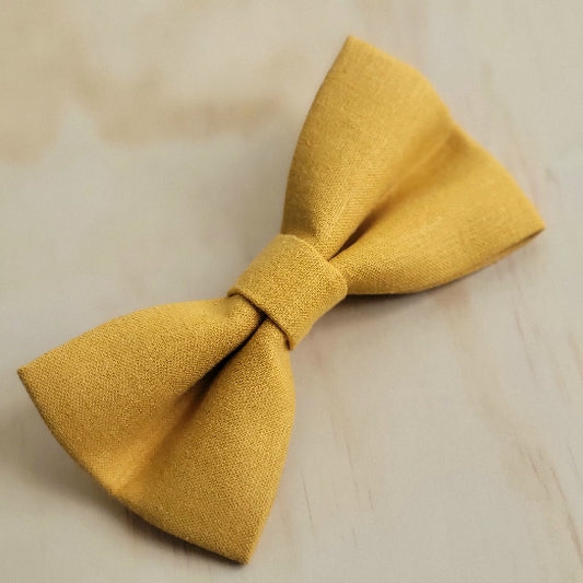 Mustard Linen Dog Bow Tie