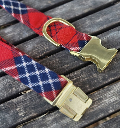 Seconds Sale - Red and Navy Plaid Dog Collar