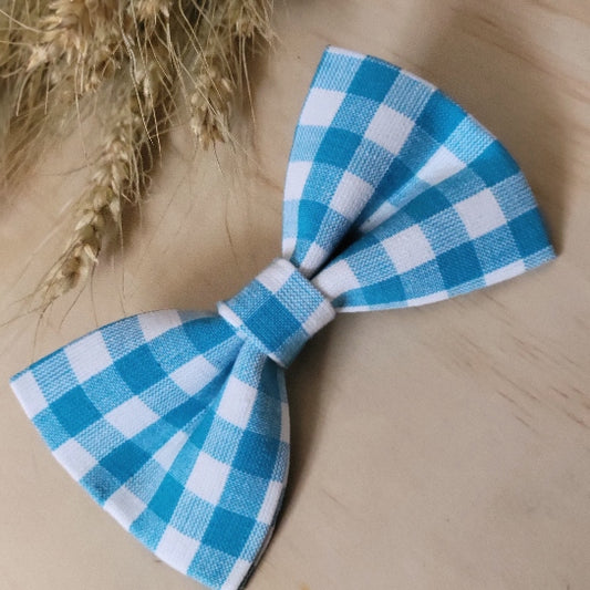 Turquoise Gingham Dog Bow Tie