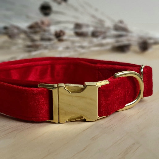 Velvet Dog Collar - Holiday Red