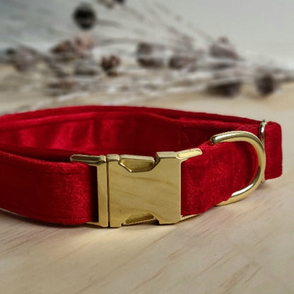 Velvet Dog Collar - Holiday Red