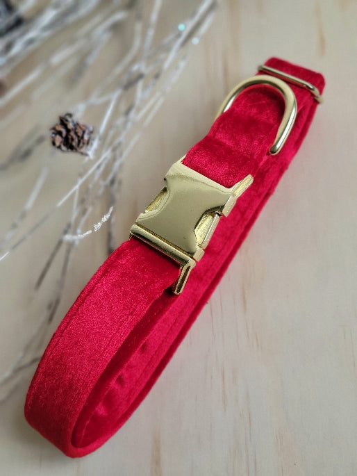 Velvet Dog Collar - Holiday Red