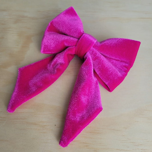 Velvet Fancy Dog Bow - Hot Pink