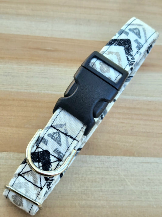 contemporary aztec dog collar made with durable cotton canvas neutral tones