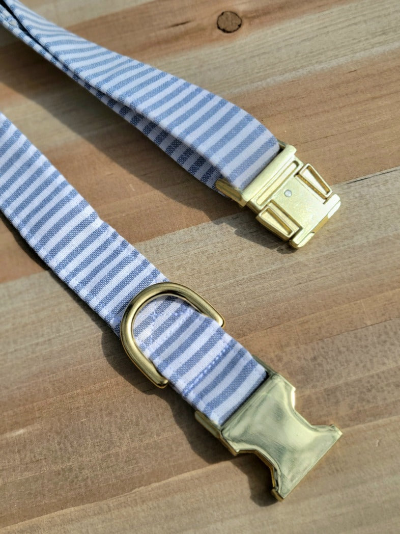 Chambray Striped Dog Collar - Coastal