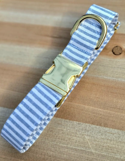 Chambray Striped Dog Collar - Coastal