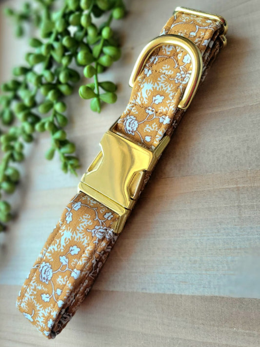 vintage looking floral dog collar , ginger and white floral