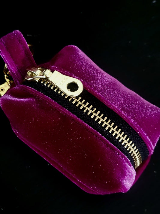 Magenta velvet poop bag holder for dogs