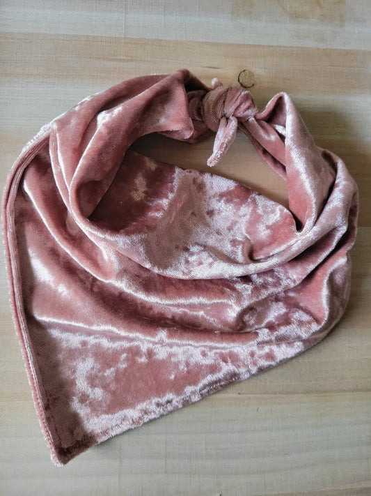 crushed velvet dog bandana, rose gold, soft, drapey, bougie, luxurious